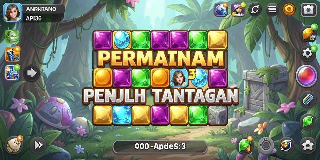 Screenshot gameplay API36 dengan permata berwarna-warni yang menarik.