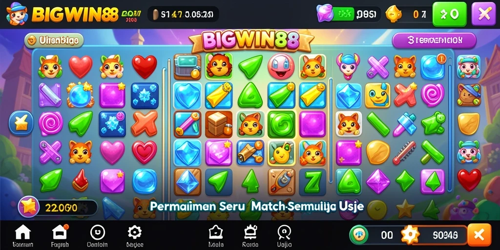 Tampilan gameplay BIGWIN88 dengan permata berwarna-warni dan tantangan seru.