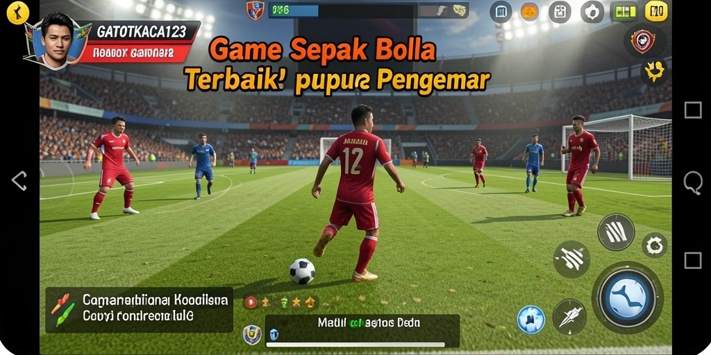 Screenshot gameplay GATOTKACA123 menampilkan suasana pertandingan sepak bola yang mendebarkan.