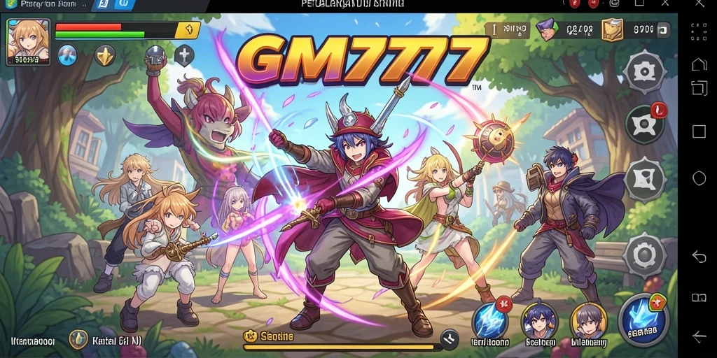 Tangkapan layar gameplay GM777 menampilkan aksi karakter dalam pertempuran seru.