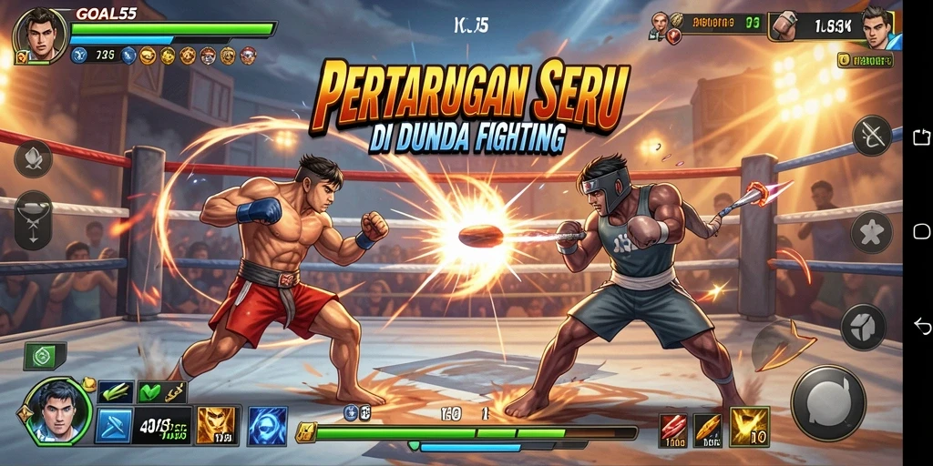 Screenshot gameplay seru dari GOAL55 dalam aksi pertarungan.