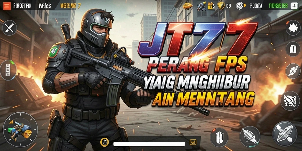 Tampilan gameplay JT777 yang penuh aksi dalam pertempuran FPS.