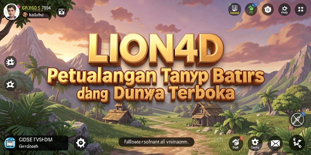 Screenshot menunjukkan pemain menjelajahi pemandangan luas di LION4D.