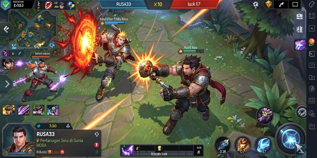 Screenshot aksi seru di pertarungan MOBA RUSA33.