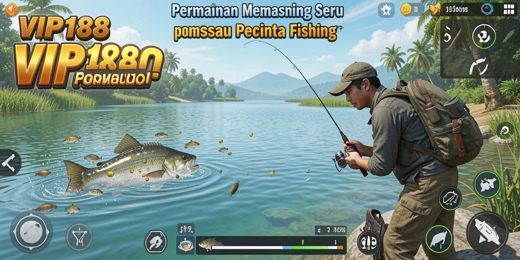 Tampilan layar permainan VIP188 menampilkan aksi memancing yang mendebarkan.