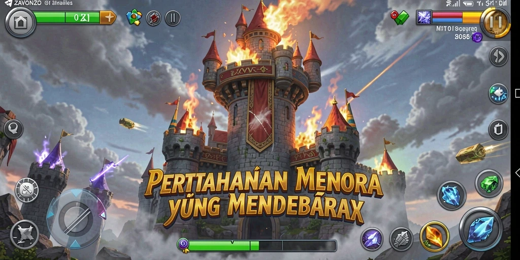 Tangkapan layar menampilkan aksi pertahanan menara yang intens di ZAVONZO.